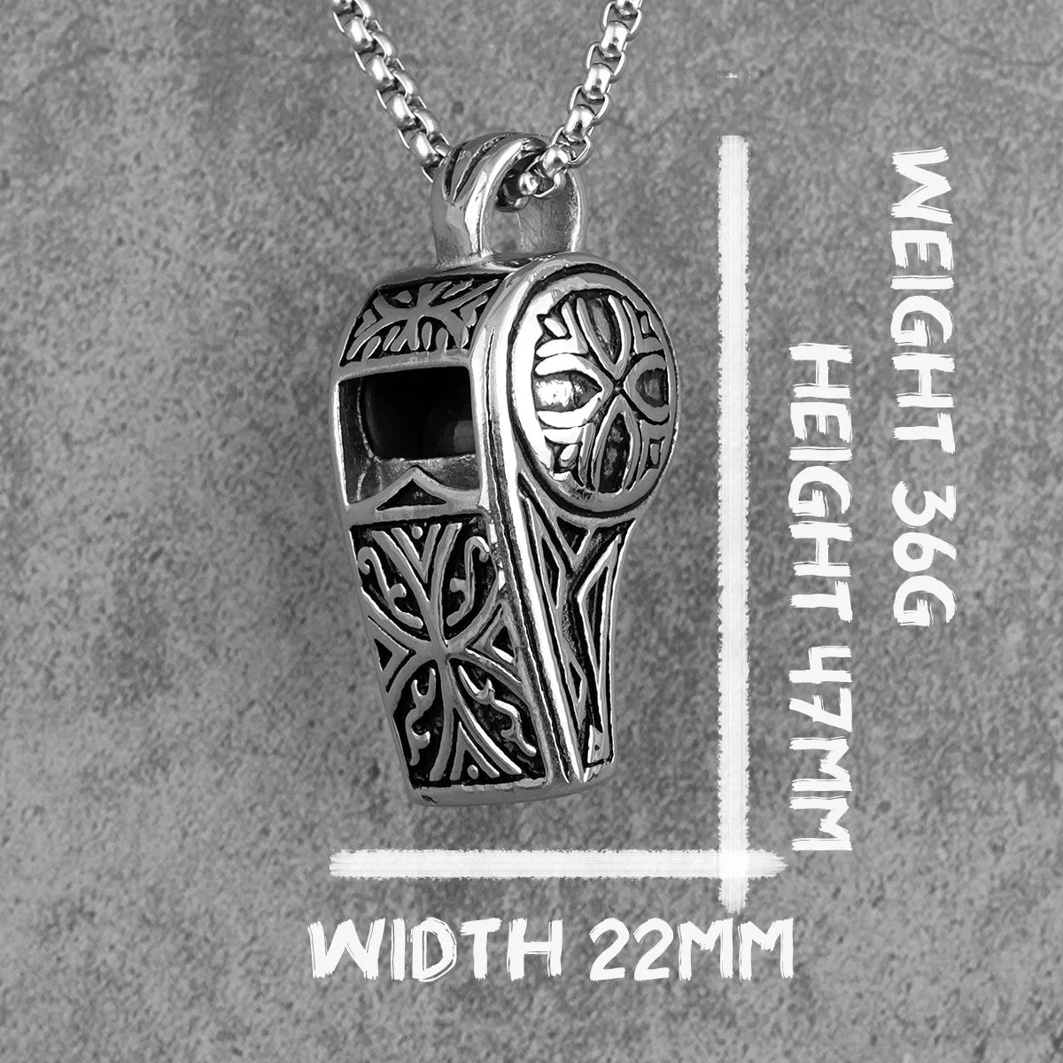 Vintage Whistle Pendant Long Necklace — Steel