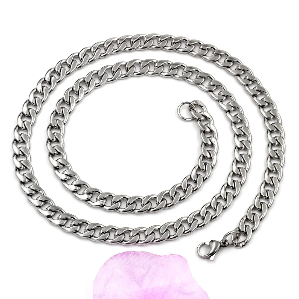 LUXUSTEEL Basic Punk Stainless Steel Chain Necklace For Women Men Cuban Figaro Braided Wheat Link Choker 5MM/7MM