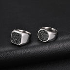 Men Signet Ring, Stainless Steel Paved Black Cubic Zirconia Band Punk Hip Hop Finger Jewelry Gift for Male Party Daily