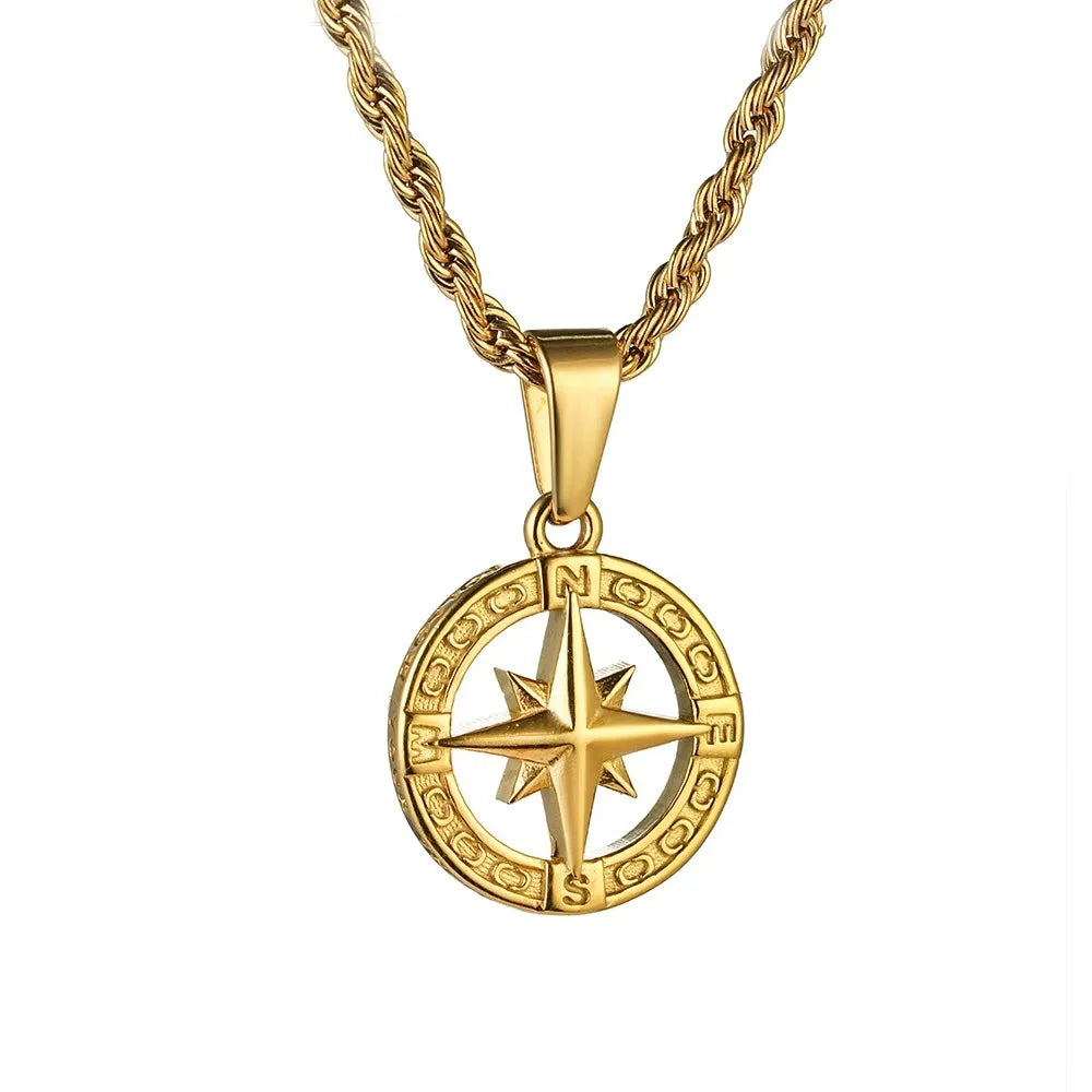 Compass Pendant Necklace — Stainless Steel
