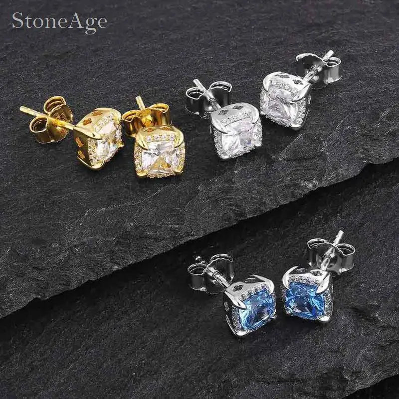 Crystal Cube Stud Earrings — Stainless