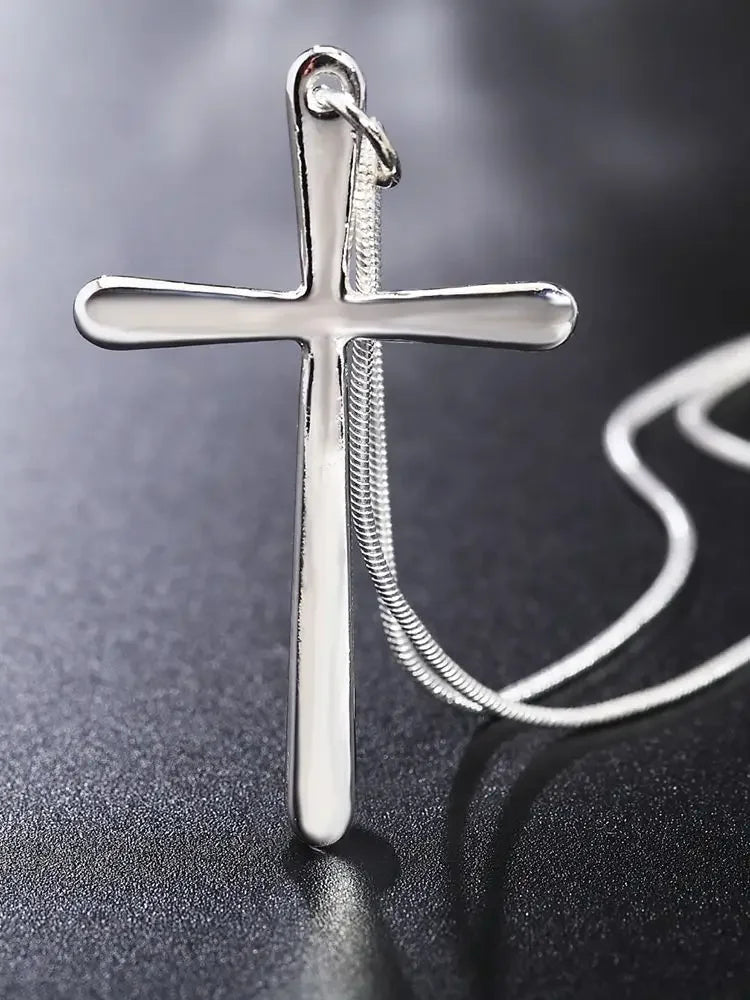 Silver Long Cross Pendant Necklace Women Men Fashion Wedding Engagement Jewelry Gift