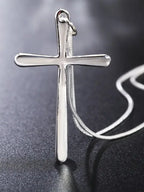 Silver Long Cross Pendant Necklace Women Men Fashion Wedding Engagement Jewelry Gift
