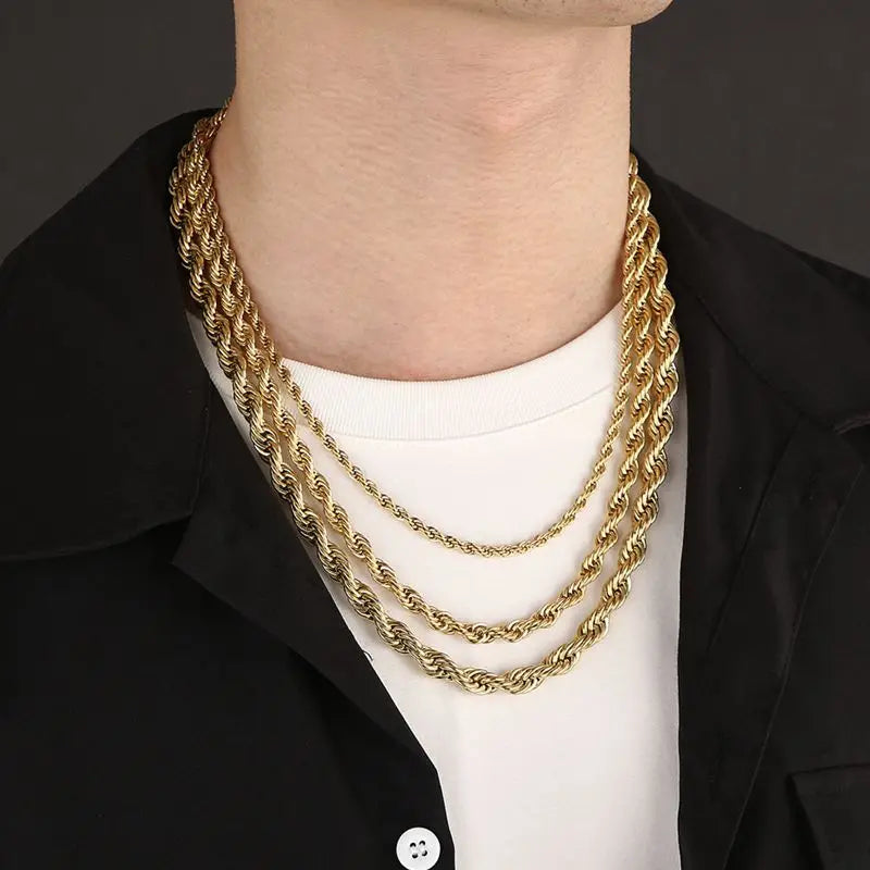4/6/8mm Width Long Stainless Steel Minimalist Twist Rope Chain Necklace For Men Available in Gold Color Jewelry