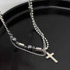 Cross Beads Chain Pendant Necklace — Stainless Steel