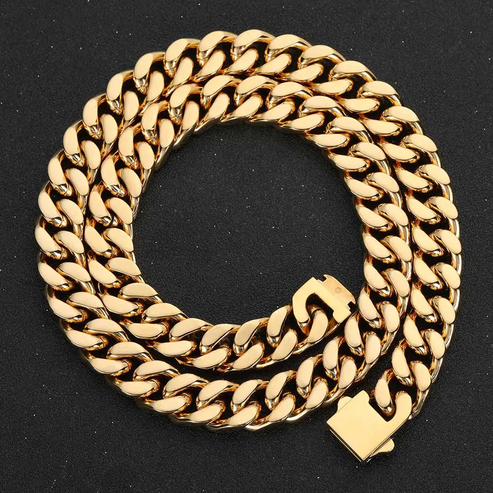 Popular Hip Hop Necklace Gold Plated Stainless Steel Cuban Link Chain Necklace Jewelry For Men