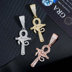 S925 Silver Iced Moissanite Evil Eye Ankh Cross Pendant 925 Sterling Silver Hiphop Pendant 14K Gold Finish For Women Men
