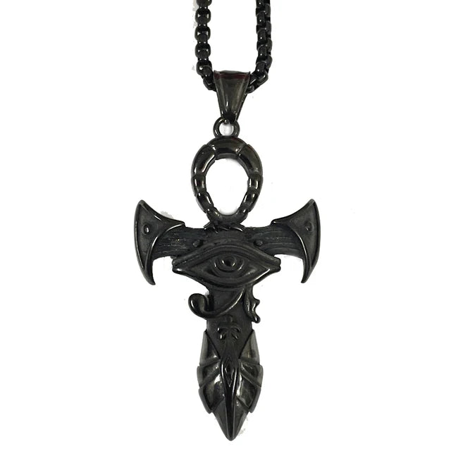Stainless Steel Ancient Egypt Eye of Horus Pendant Necklace Vintage Egyptian Pharaoh Amulet Rune Men's Necklace Jewelry
