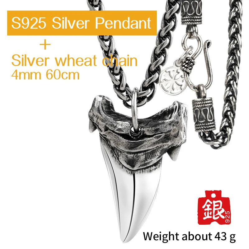 Shark tooth S925 Silver necklace for men silver pendant Jewelry hippop street culture mygrillz