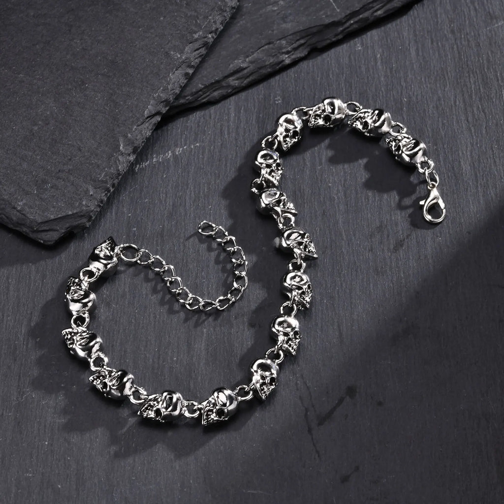 Gothic Full Skull Ghost Head Bracelet for Men,Rock Punk Motorcycle Riding Bicycle Chain Wristband,Halloween Jewelry