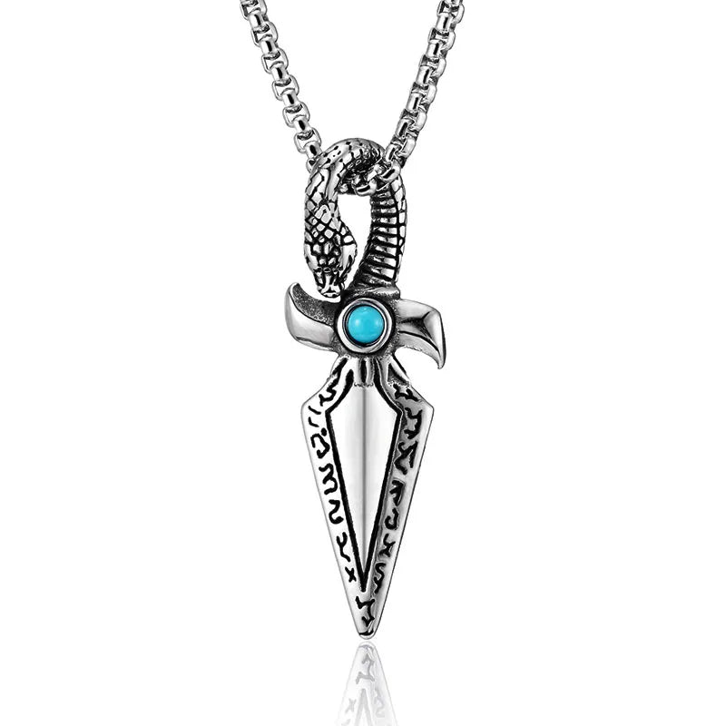 Viking Snake Arrowhead Pendant Necklace for Men — Stainless Steel