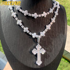 Iced Out Infinity Cross Necklace for Men Women Silver Color Prong Setting Cubic Zirconia Charm Star Link Chain Hip Hop