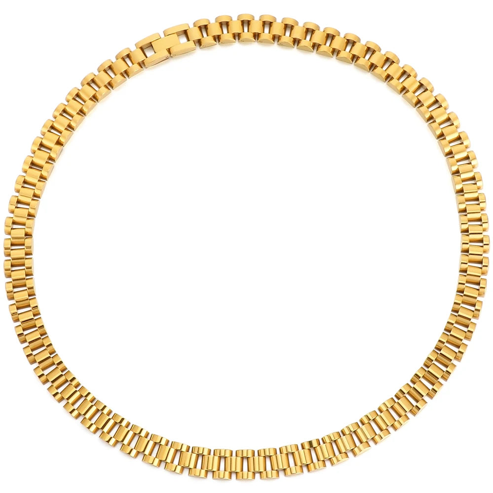 10MM Width Watch Chain Style Bracelet Necklace Choker for Men Women Solid Stainless Steel On Hand Neck Jewellery