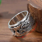 Handmade 12mm Width Real S925 Sterling Silver Lucky Dragon Double Layer Rotatable Closed Dragon Ring For Man Woman Fine