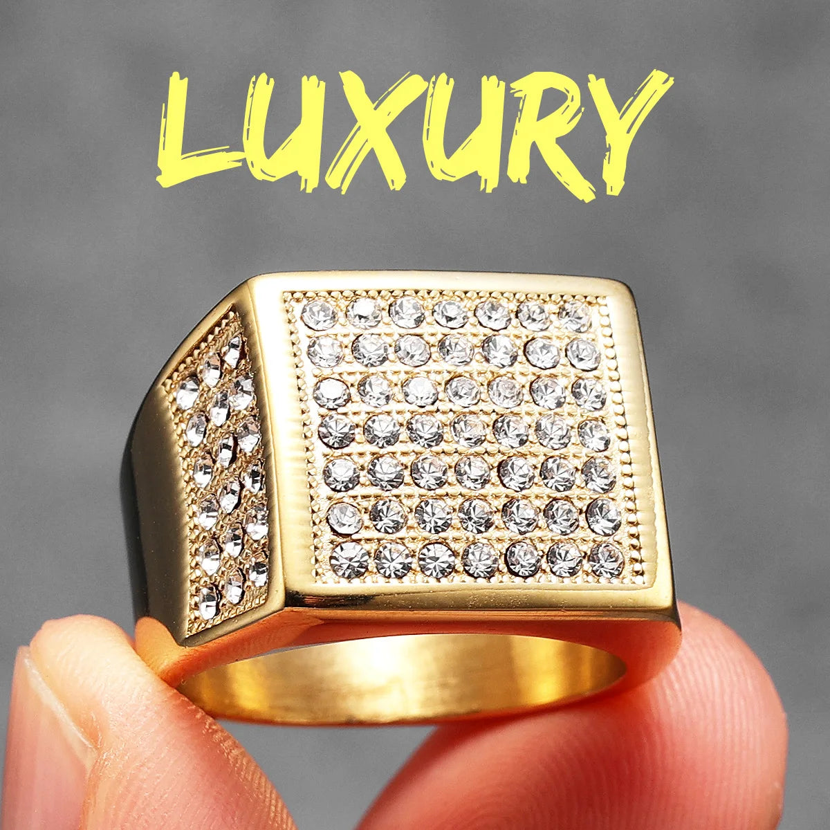Square Gemstone Ring — Stainless Steel