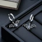 Vintage Gothic Bat Pendant Hoop Earrings for Men Women Black Oval Zircon Dangle Earring Punk Halloween Jewelry
