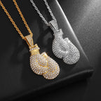Gold Iced Out Boxing Gloves Pendant Necklace