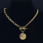SAINT MICHAEL PROTECT US Archangel Chain Necklace for Women Men Gold Color Stainless Steel Protection Jewelry collier