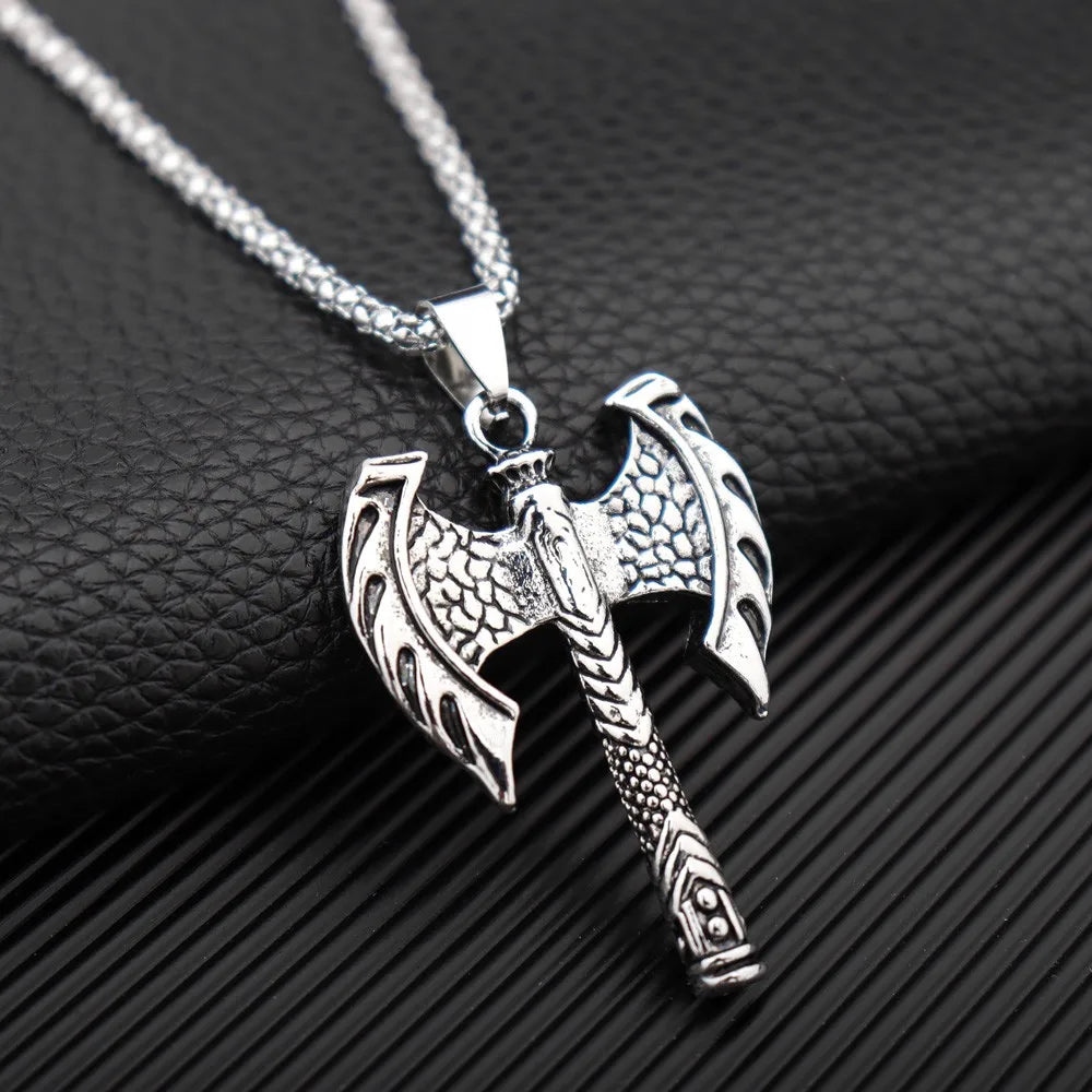 New Men's Double Axe Amulet Necklace Fashion Pendant Jewelry Personality Hip Hop Popular Accessories Small Gift