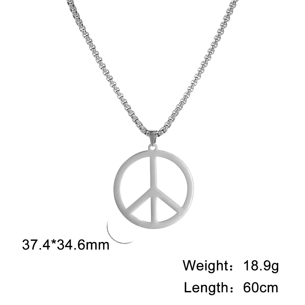 VASSAGO Hippie Style Peace Sign Necklace Peace Symbol Jewelry Stainless Steel 1960s Party Accessory Necklace for Men
