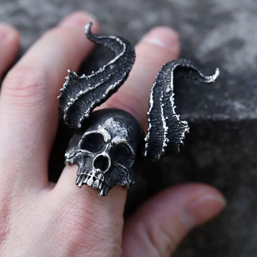 NEW Men's 316L Stainless-Steel Rings Skull Ring Horned Satan Devil Ring for Teens Gothic Punk Jewelry Gifts Dropshipping