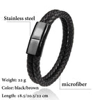 Double Leather Braided Charm Bracelet — Stainless Steel