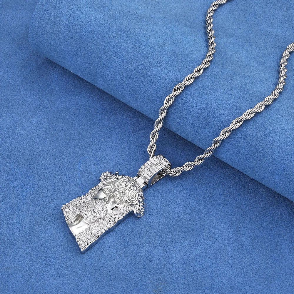 Jesus Face Thorn Crown Pendant Necklace — Iced Out