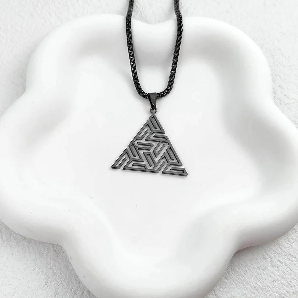 Fashion Men Stainless Steel Necklace Triangle Pendant Hip Hop Necklaces for Men Creative Jewelry Accessories Anniversary Gift