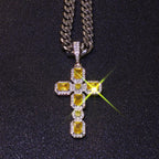 Cross Pendant Necklace Iced Out Yellow CZ
