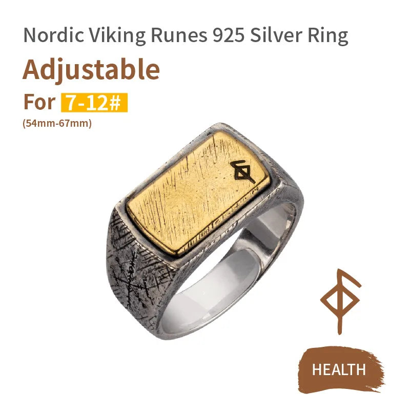 Nordic Hammer Ring Silver Inlaid Copper Viking Rune Silver Jewelry