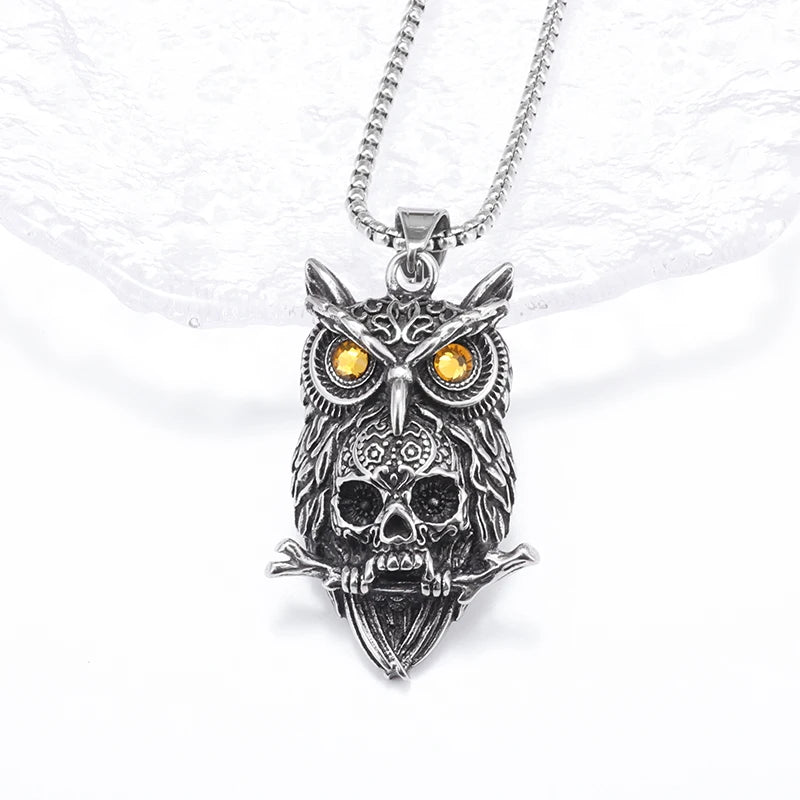Gothic Style Owl Skull Pendant Necklace for Personalized Men's Retro Motorcycle Rider Party Jewelry Accessories