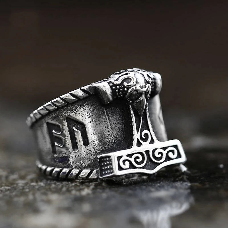 Mjolnir Thor Hammer Ring for Men — Vintage Stainless Steel