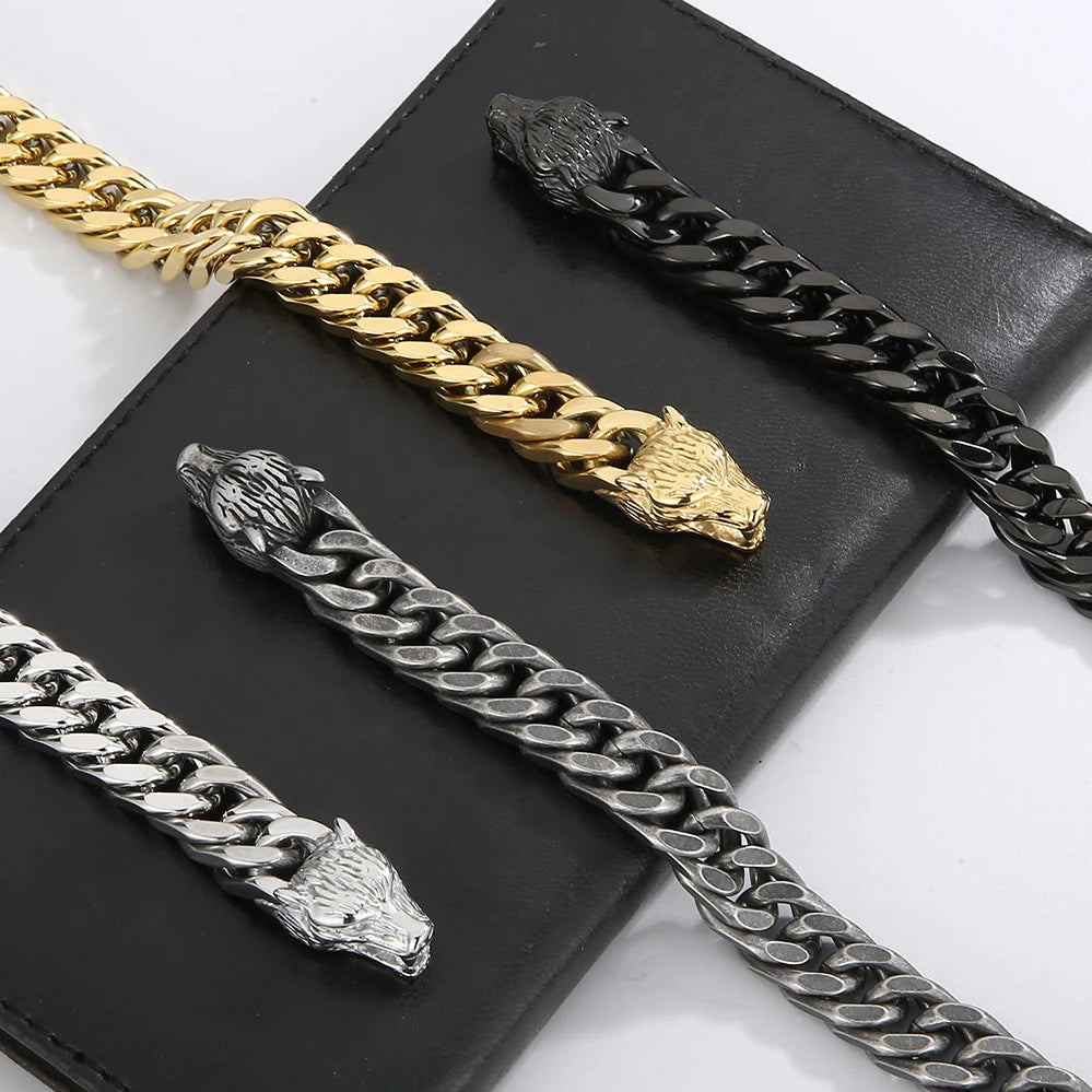 Gothic Wolf Head Stainless Steel Men's Bracelet 4 Color Available Unique Masculine Jewelry Gifts for Party