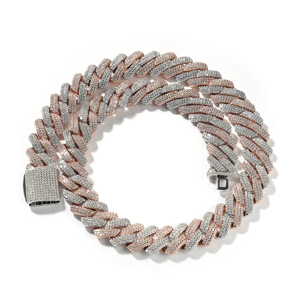 UWIN 20mm Miami Prong Cuban Chain Necklace 3 Rows Micro Pave Iced Out Round Cubic Zirconia Link Fashion Hip Hop Jewelry for Gift