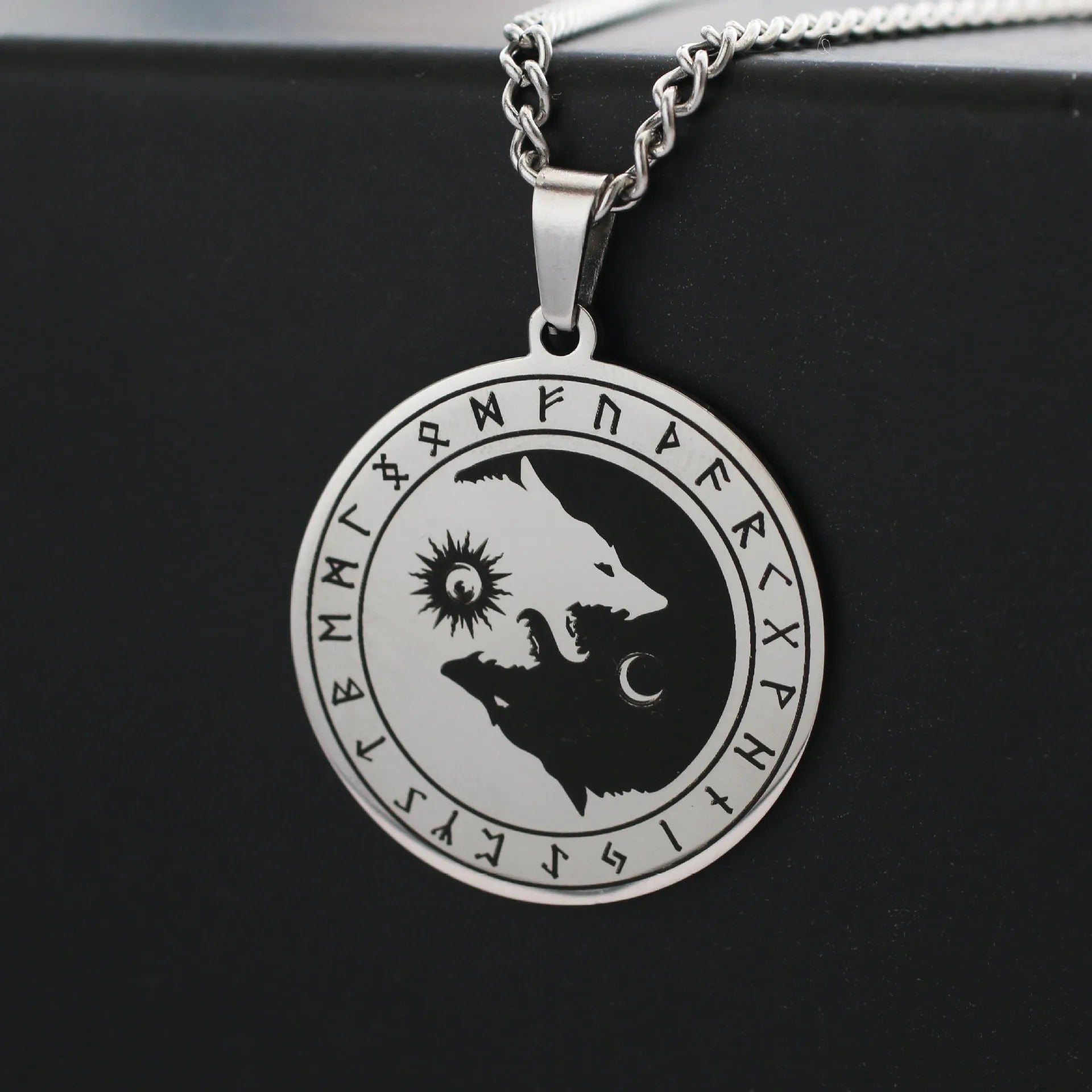 Yin Yang Wolf Sun Moon Pendant — Stainless Steel