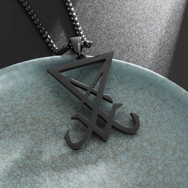 Stainless Steel Gothic Mysterious Ghost Death Band Symbol Pendant Necklace Personalized Punk Jewelry for Men and Women