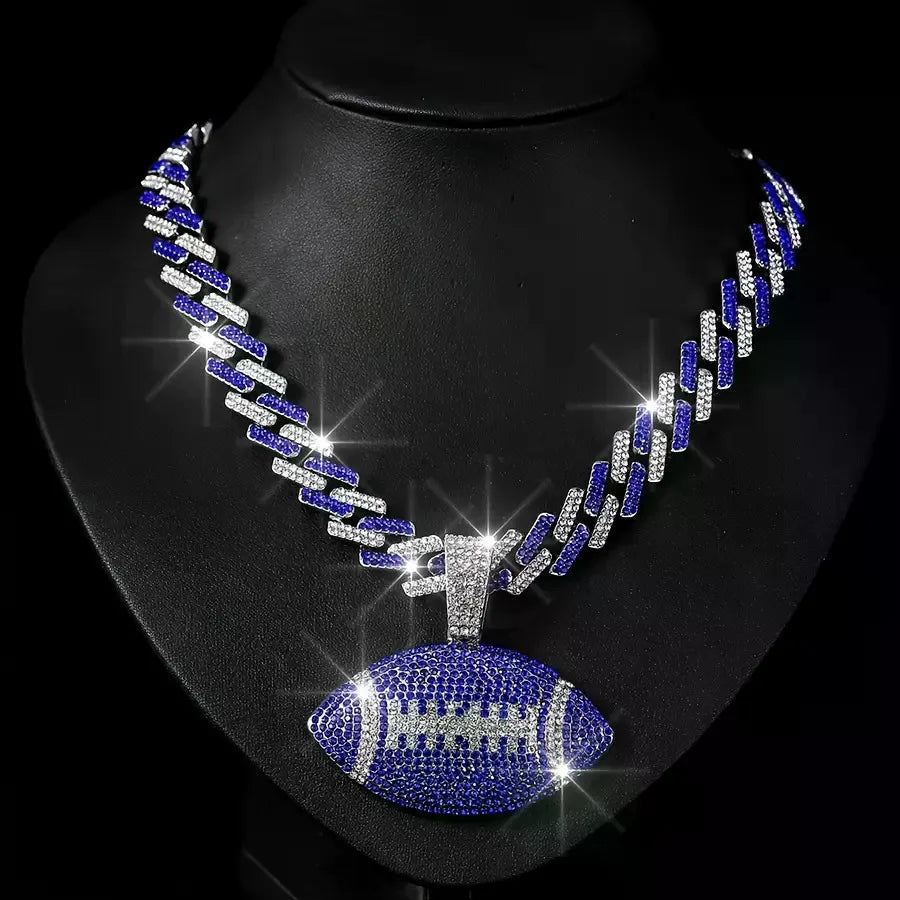 Football Pendant Necklace with 18-Inch Miami Chain — Sports Fan