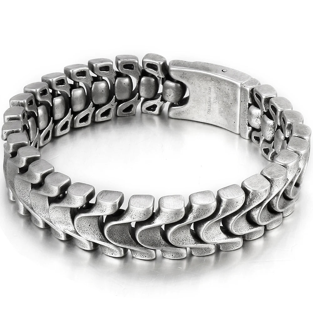 Vintage Dragon Spine Chain Bracelet Man Brushed Matte Old Silver Color Stainless Steel Viking Jewelry Punk Wristband