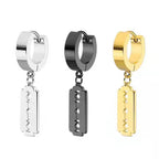 Stainless Steel Gold Razor Blade Drop Earrings Small Hoop Dangle Ear Jewelry Rock Roll Men Women Fashion Gift