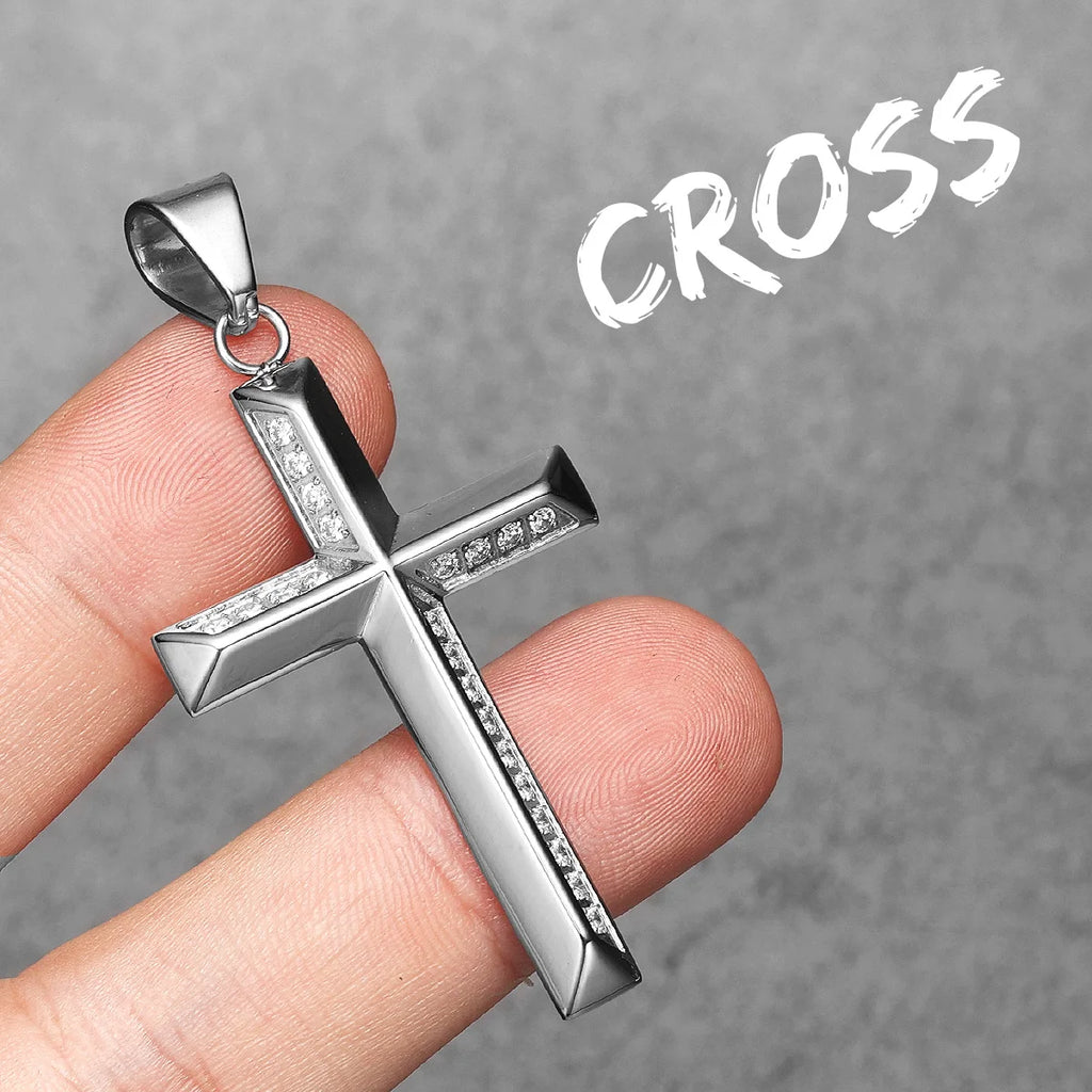 Cross Gemstone Pendant — Stainless Steel