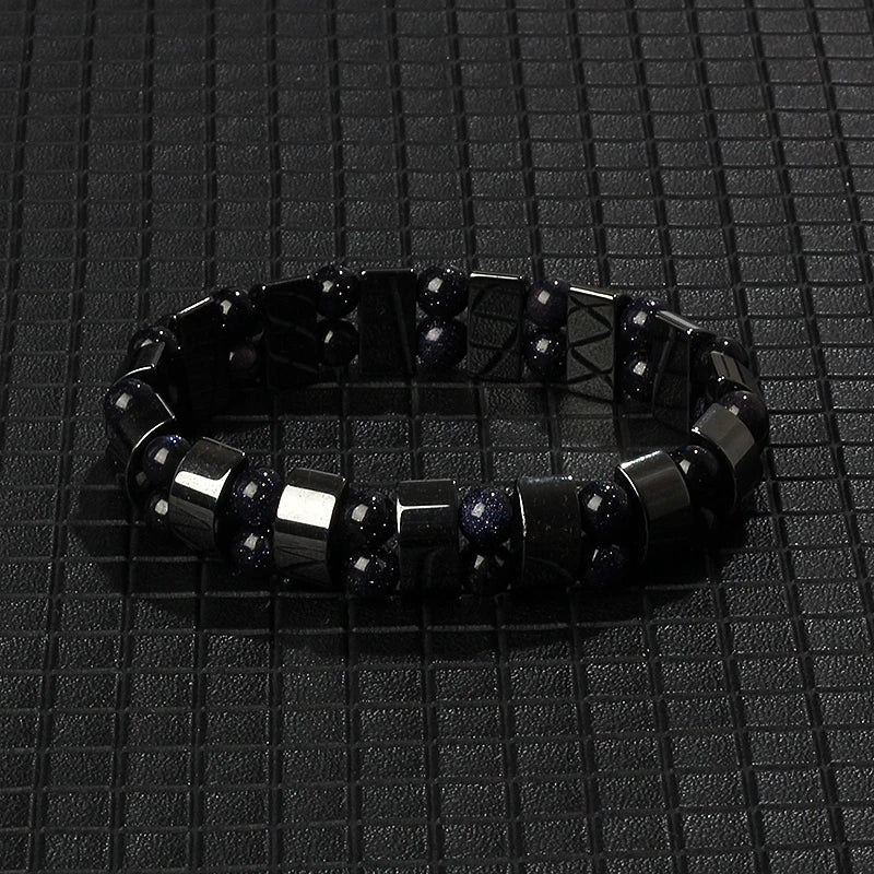 Hematite Therapy Stretch Bracelet — Mixed Metal