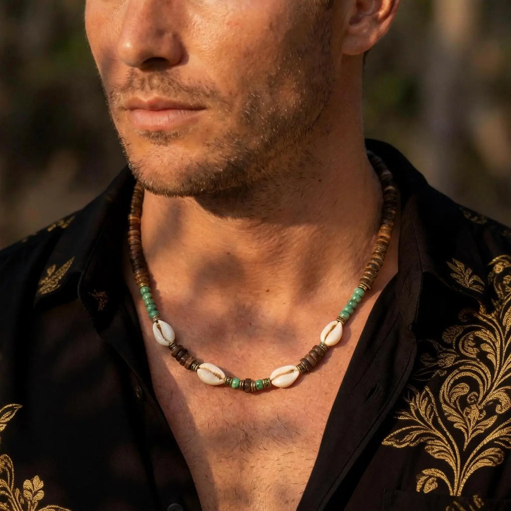 Coconut Shell Beaded Surfer Necklace