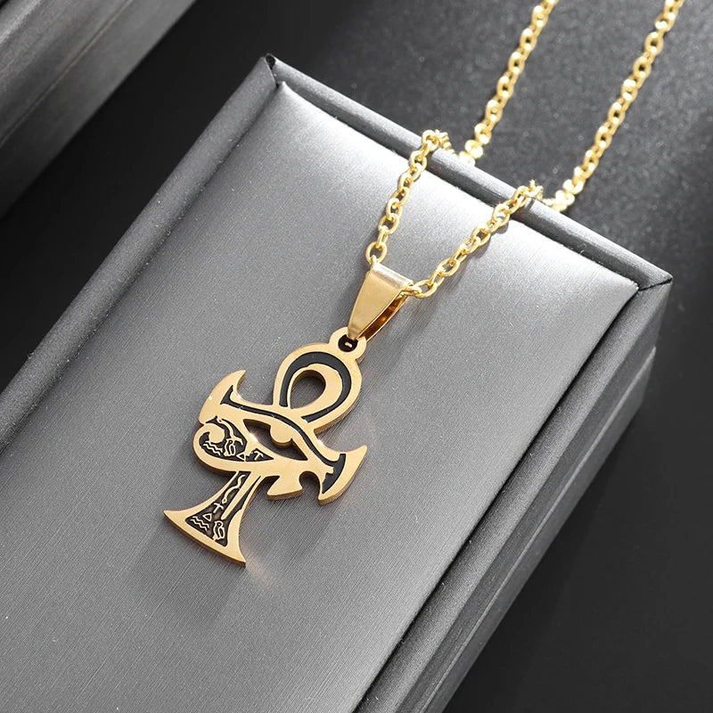 Shining Iced Out Ancient Egyptian God Eye of Horus Cross Pendant Necklace for Men and Women Hip Hop Trendy Amulet