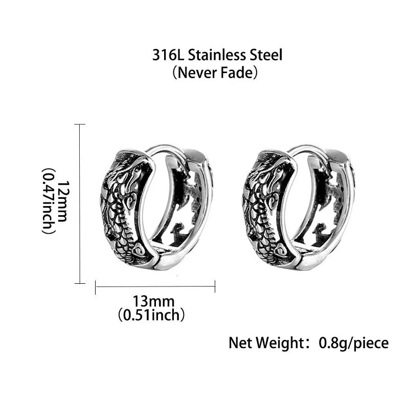 Stainless Steel Retro Punk Hollow Dragon Carved Earrings For Men/Women Hip Hop No Fading Fashion Cool Ear Jewelry