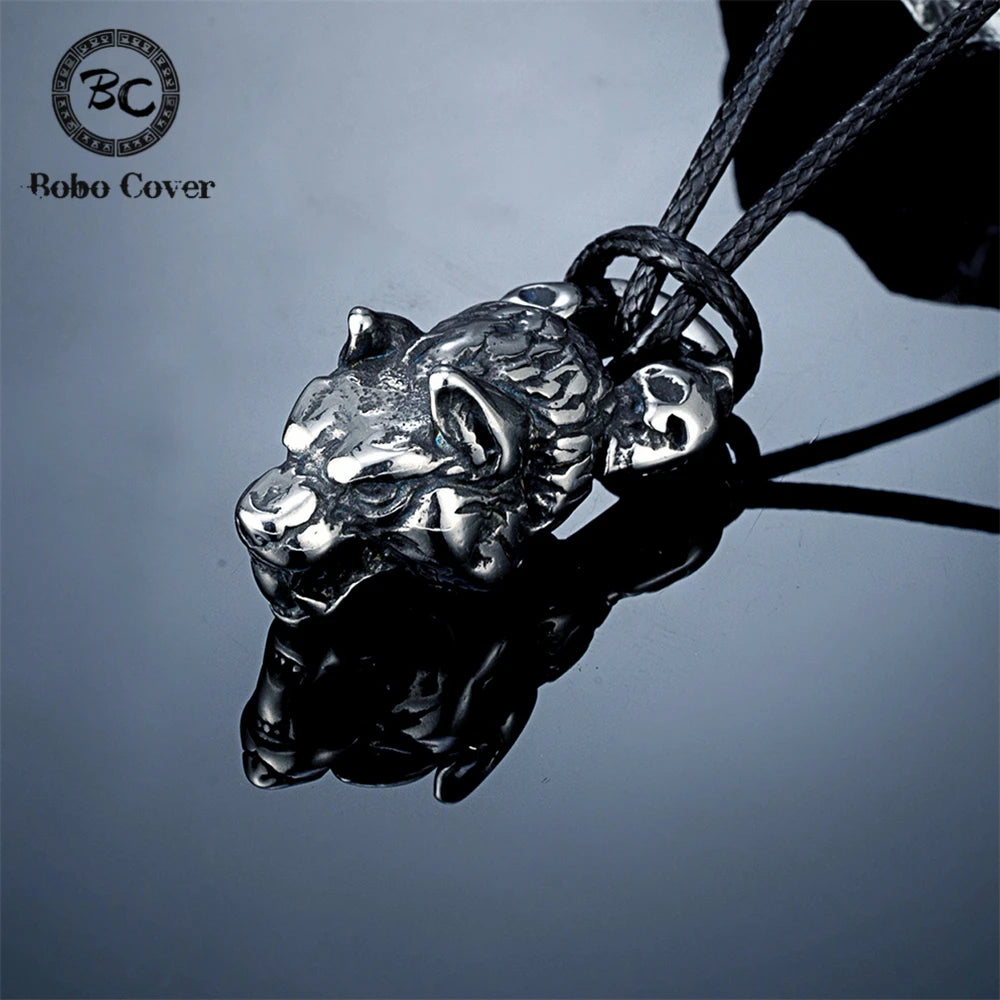 Vintage Vikings Celtic Wolf Head Necklaces Men's Stainless Steel Norse Mythology Fenrir Wolf Animal Pendant