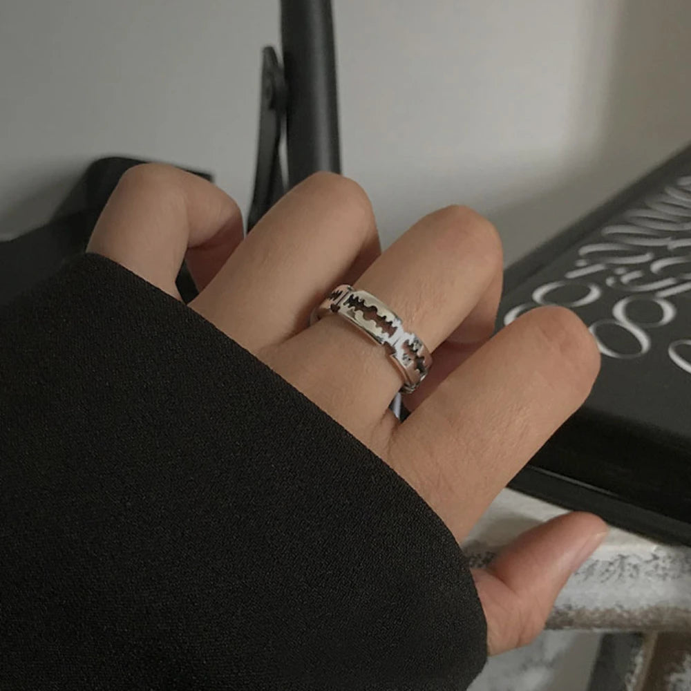 Blade Ring Punk Black Silver Band for Men — Stainless Steel