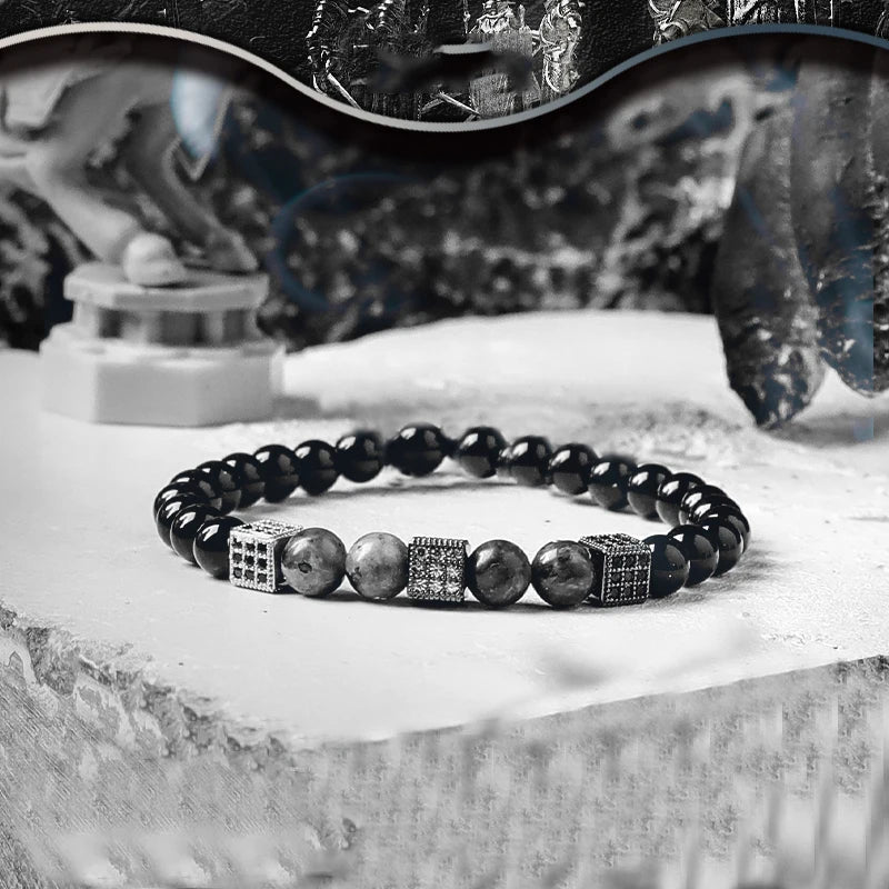 Block Volcanic Lava Stone Bracelet Men Black Classic Matte Obisidian Labradorite Bead Jewelry Women Birthday Gift for
