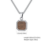 Trend Wood Square Necklace for Men,Brown Color Stainless Steel Rectangle Pendant Necklaces with Box Chain,50/55/60CM