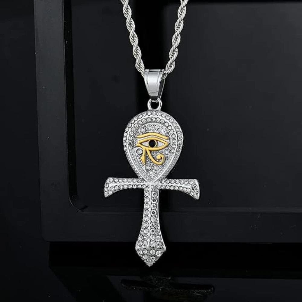 Iced Out Ankh Eye of Horus Pendant Necklace