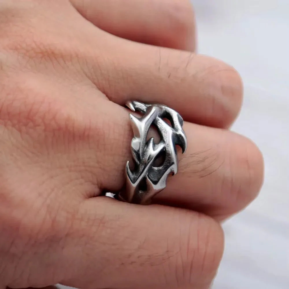 Simple Hollow Crown Of Thorns Stainless Steel Ring Gothic Punk Design Inspired Ring For Men Women Biker Fashion Jewelry